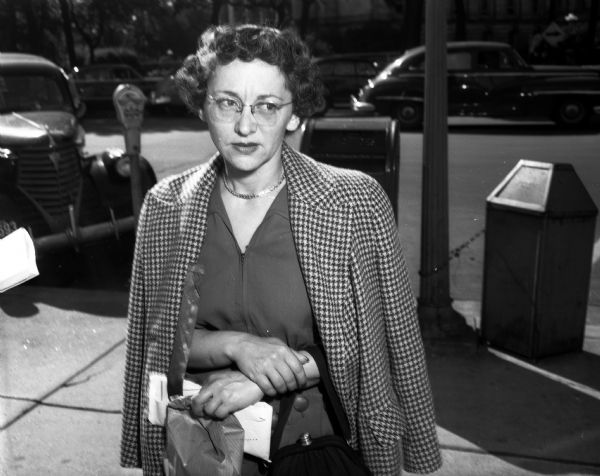Elizabeth Woods, mother of an 18 year old son, during an on-the-street interview about the Korean War by journalist John E. Prindle.