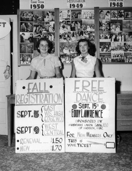 Joan Gilbert (right) and Pat Wahlen pose with posters publicizing fall registration at the LOFT Youth Center.