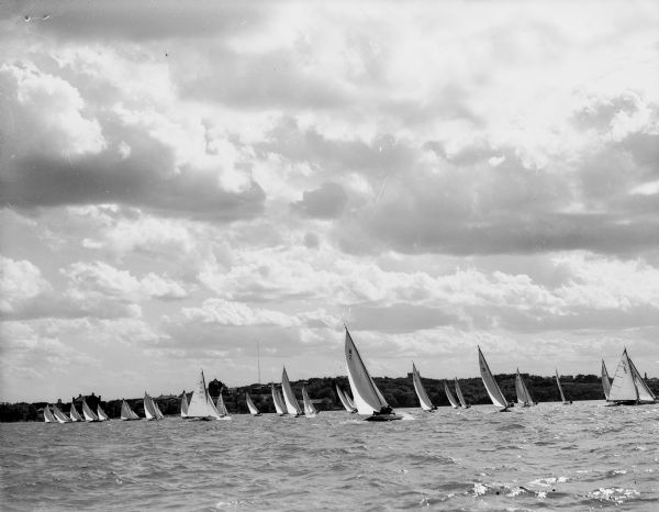 Class C sailboats participate in the championship race of the 49th Annual Regatta of the Inland Lakes Yachting Association.