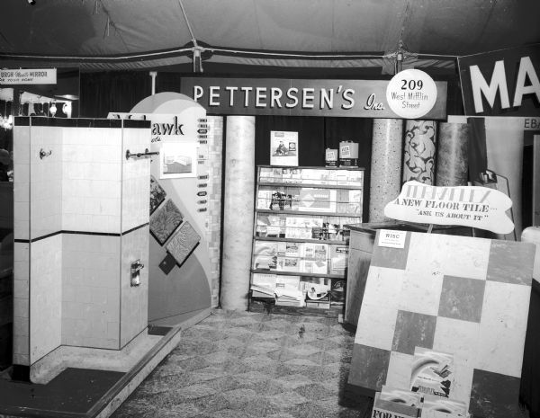 View of the Pettersen's Incorporated (a floor covering business) exhibit at the Madison Home Show. Pettersen's is located at 209 West Mifflin Street.