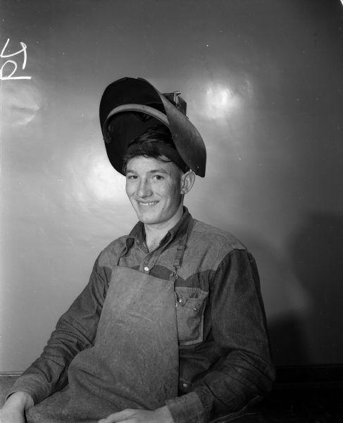 Portrait of Jerry Church, a Madison West High School student who is learning welding in the new wing of the Madison Vocational School, located on Carroll Street.