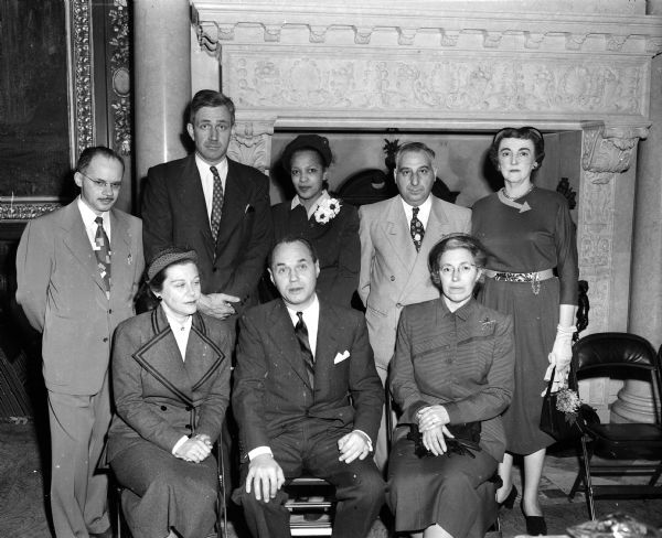 Governor Walter J. Kohler appointed eight civic leaders to the Governor's Commission on Human Rights created to promote tolerance and understanding through education. Included in the photograph are Mrs. Ernest H. (Gertrude) Anderson, Maple Bluff; Mrs. Harry R. Hamilton, Madison; Mrs. Harmon Hull, Waupun; V. J. Lucareli, Kenosha; Mayor Stanley Greene, Sturgeon Bay, James Freschette, Keshena; Walter Strong, Beloit; and Mrs. Geraldine Weisfeldt, Milwaukee.