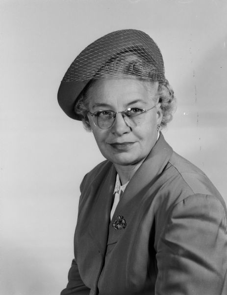 Portrait of Mrs. Pearl (Odell) Camren, president of the Madison district of the Wisconsin Garden Club Federation. 