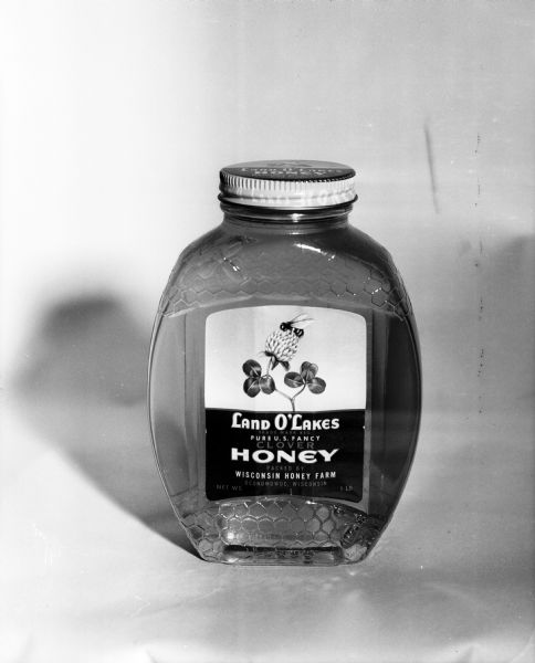 Front view of a Land O'Lakes honey jar.