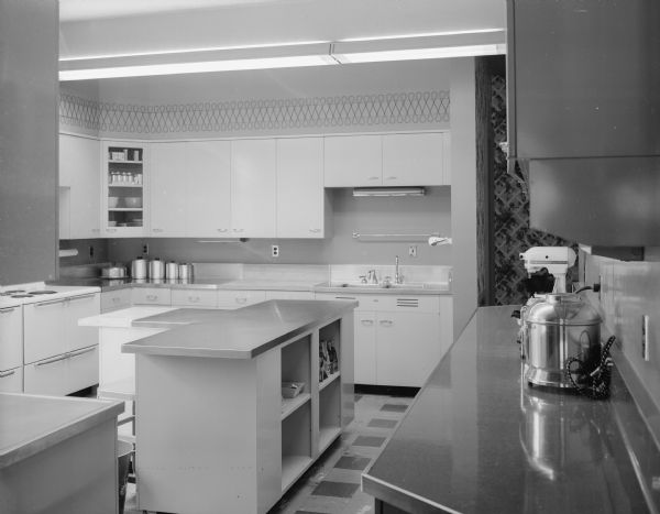 The remodeled kitchen at the UW Chancellor's house, 130 N. Prospect Avenue. The house, built in 1912 for John & Helen Olin and given to the university in 1925 for the official residence of university presidents, is being repaired and redecorated.