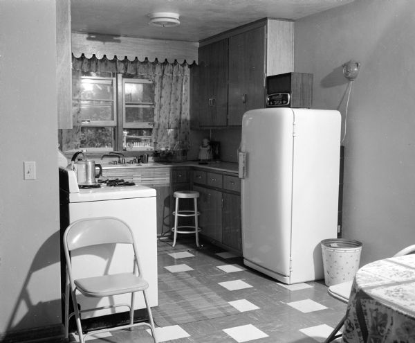 Kitchen of the Roscoe Biddick home at 2509 Hoard Street. The house was built entirely by the Biddicks and several friends.