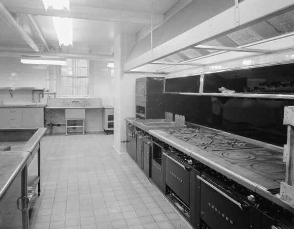 Interior view of the new kitchen in the Madison General Hospital addition, designed for providing 1,000 meals a day.
