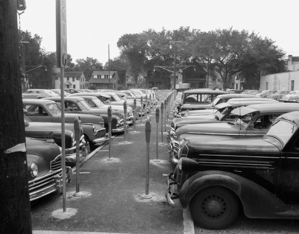 View of a filled parking lot at Block 53, 300 block of West Mifflin Street.