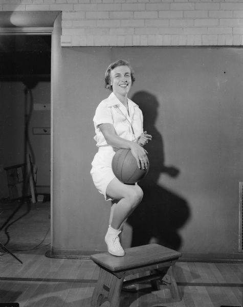 Portrait of Mrs. Jack (Virginia) Jefferds, the new physical education teacher for girls at the Lapham and Longfellow Schools.