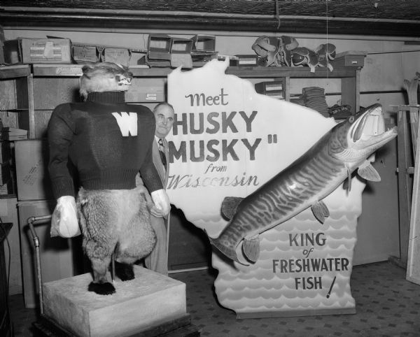 Two Wisconsin symbols, the University of Wisconsin's "Bucky Badger" and the state's sports fishing logo, "Husky Musky," will be aboard the special train carrying the university band to the East West game and the Rose Bowl festivities in California. The five-foot statue of Bucky and a large display promoting Wisconsin as a vacation spot, which features the state map and a large muskie, will be displayed at the East-West game in San Francisco and the Rose Bowl Parade in Pasadena.