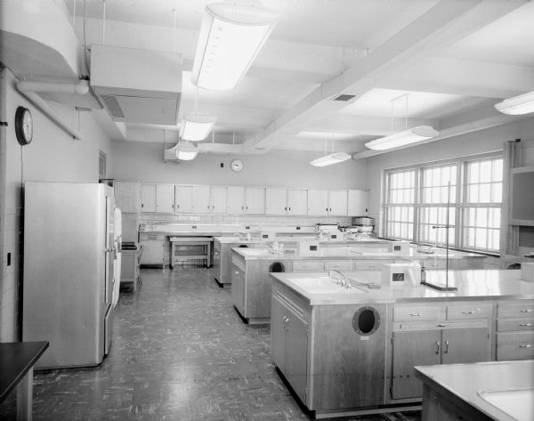 Interior view of a nutrition research laboratory at the new U.W. School of Home Economics west wing.