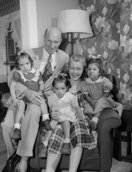 Michigan State Professor and Mrs. Charles Loomis with their three adopted Costa Rican daughters, Elizabeth Loomis, Vera Loomis and Laura Loomis.