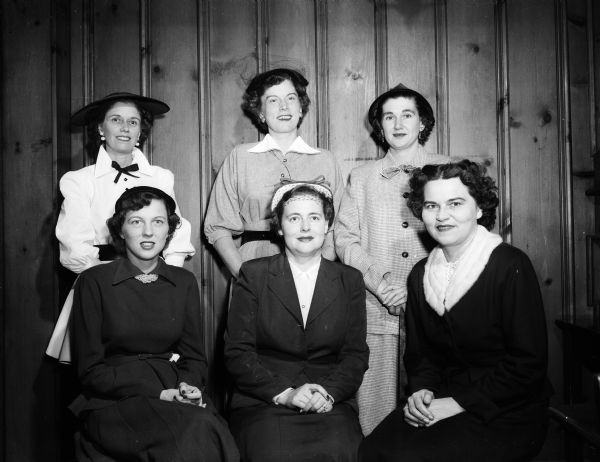 The Exchangels, the woman's auxiliary of the Exchange Club of Madison, elected new officers and board at a meeting at the Kennedy Manor. The officers are, front left to right: Lois Selix, secretary; Dorothy Schmale, President; Cecille Steen, treasurer. Rita Shell, vice-president, was absent. In the back row, the board members left to right are: Irma Arthur, Hannah Swanson, Rosemary Hoffman, Beverly Stark and Elizabeth Gulessarian.