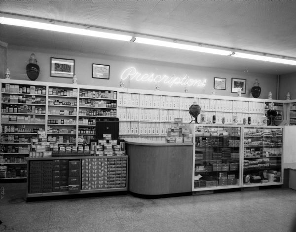 Interior of the Rennebohm's Drug store, Number 16, in the new Madison East Shopping Center on East Washington Avenue.