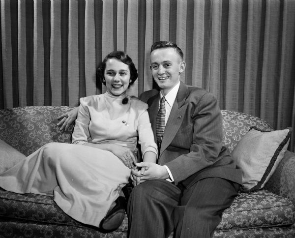Portrait of Donald Peterson and Helen Louise Federick, an engaged couple.