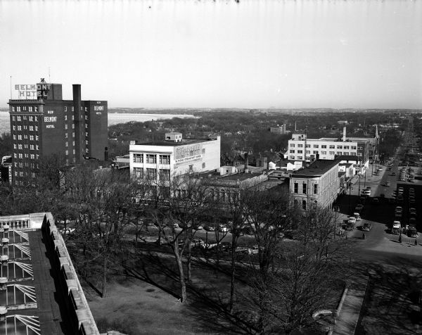 View of North Pinkney street on Capitol Square in Madison. The elevated view was taken from the Capitol building.