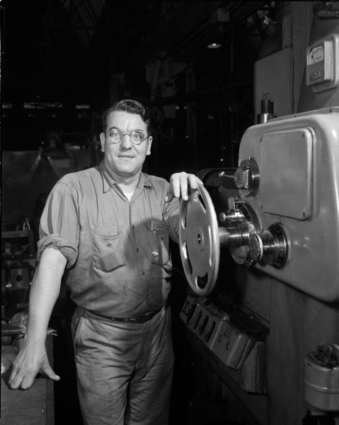 Indoor portrait of Stanley Prideaux, president of the Dane County CIO Council and president of Local 1404 United Steel Workers at Gisholt, the second largest local union in Madison with membership of about 1,300.