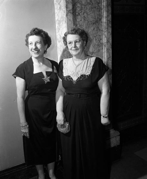 Helen Mullarkey (left) and Sarah Rasmussen attend the annual Matrix banquet sponsored by the Theta Sigma Phi journalism sorority at the University of Wisconsin.