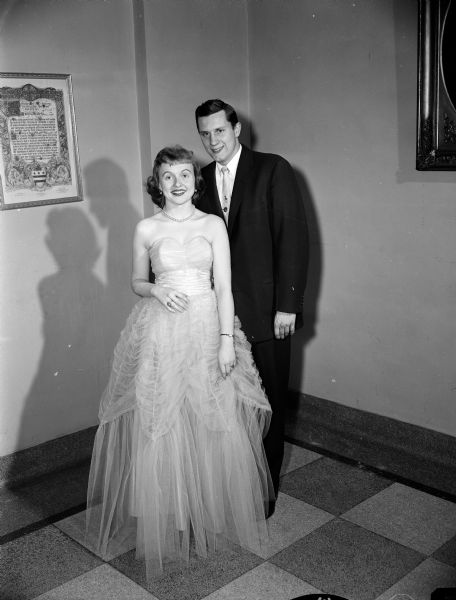 Portrait of Leland Briggs and Mary Lyon, king and queen of the spring semi-formal dance of the Order of De Molay and Order of Rainbow for Girls.