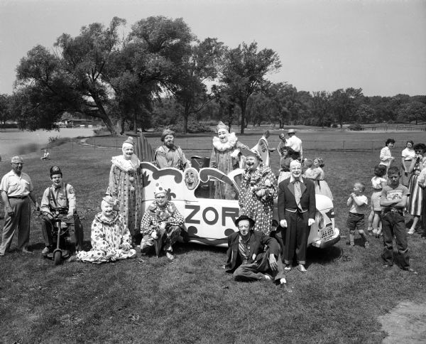 Group portrait of the Zor Shrine clowns at Madison's Vilas Park Zoo.