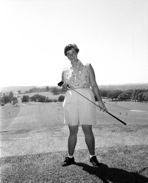 Portrait of Barbara Little, Blue Mound of Milwaukee, third place winner of the 42nd Women's Golf Association tournament held at Blackhawk Country Club in Madison.