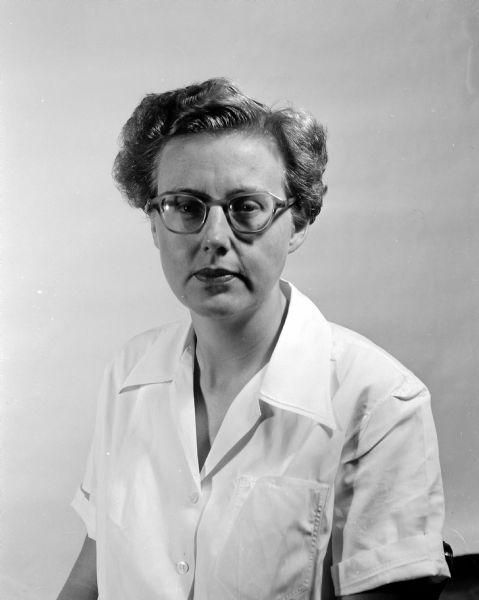 Portrait of Doris Hanson, who rolled Madison's first women's national honor count in the 1954-55 bowling season in the Ladies Classic League at Schwoeglers' Lanes.