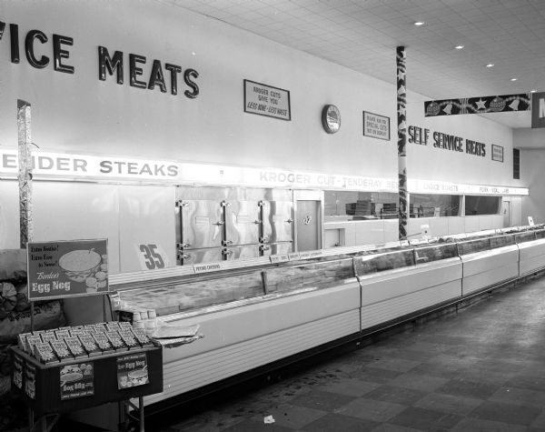 Products stand on display in the meat department in the Madison East Kroger grocery story at 2829 East Washington Avenue.