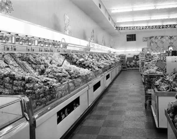 Displays of fruits and vegetables in the produce section of the Madison East Kroger grocery store at 2829 East Washington Avenue.