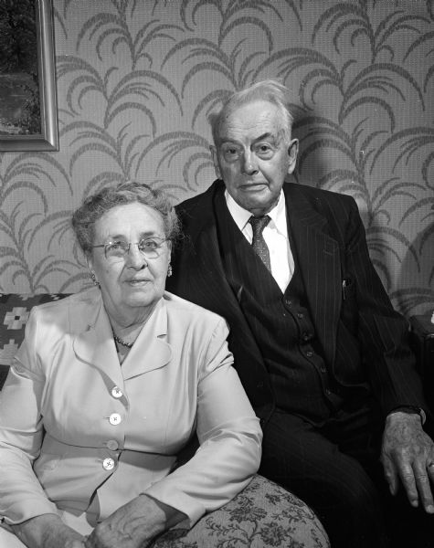 Portrait of Robert N. Nelson and his wife Amelia (Pederson) on the occasion of their 53rd wedding anniversary. Robert has practiced law in Madison since 1903.