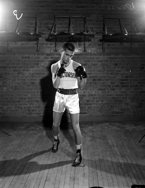 Portrait of sophomore University of Wisconsin boxer and defending champion Frank Calarco from Milwaukee.