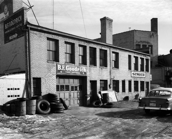 Rear view of the Goodrich Tire Building at 327 State Street and the Singer Store at 325 State Street.