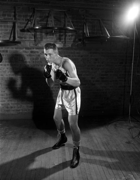 Portrait of University of Wisconsin boxer Vince Ferguson, one of six undefeated members of the team.