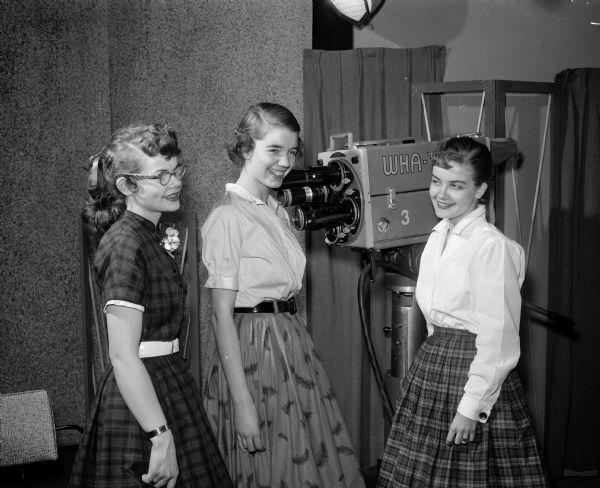 High school students Valerie Thomas (left), Peggy Hunter, and Karen Koten take part in "Reflections of Youth," a television program on WHA.