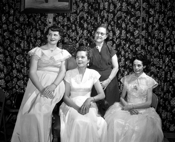 Heads of four Women of the Moose service committees are, left to right: Ruth Hendrickson, homemaker committee chair; Lorraine Wyman, hospital committee chair; Amanda Anderson, Moosehaven committee chair; and Virginia Hierimeier, ritual committee chair at the Women of the Moose Award Night Ceremony.