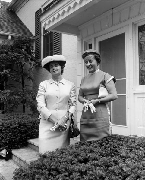 Two officers of the new Woman's Committee of the Madison Civic Music Association.  Left to right: Elizabeth Berst, corresponding secretary, and Dorothy Sawin, recording secretary.