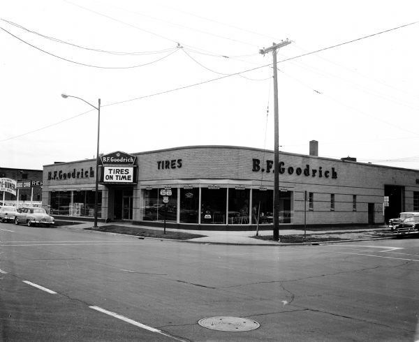 Exterior view of the B.F. Goodrich Store at 801 East Washington Avenue. The store has recently moved to this location.