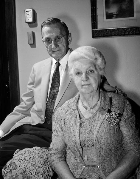 Portrait of George and Evelyn Link on their golden wedding anniversary.