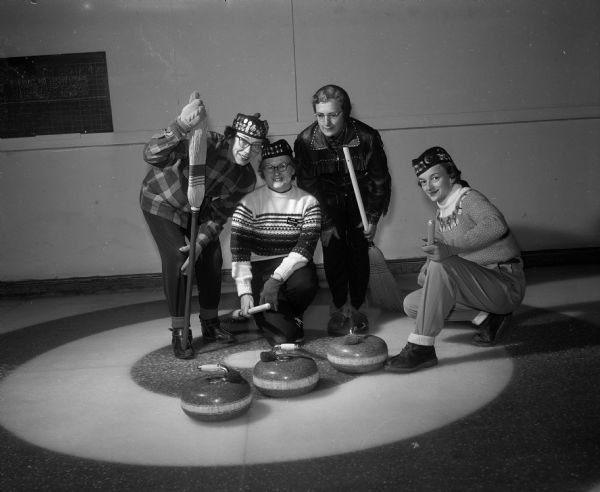 Mae Sommers Rink of Portage at Bonspiel in Madison. Left to right: Mae Rogers, Jean Westcott, Mae Sommers, and Peggy Winkler, all of Portage.