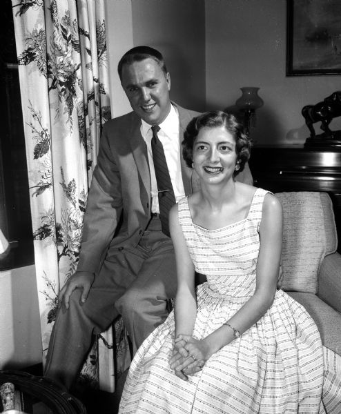 Portrait of David and Marcia Blowney, taken in Madison while visiting her parents, Mr. and Mrs. Charles H. Kirch, on Hillington Green. His parents live in Milwaukee.