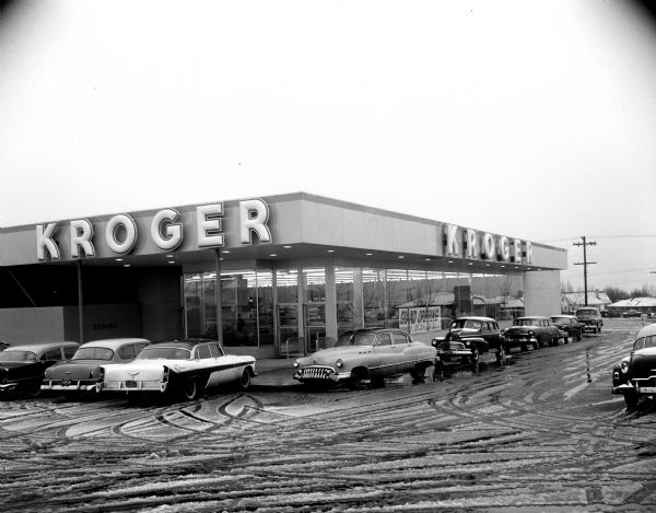 Exterior view of  the Kroger Supermarket opening at 525 South Midvale Boulevard, on the corner of Midvale Boulevard and Tokay Road. The store is departmentalized into fifteen units with similar items placed in each area.
