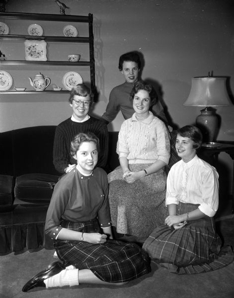 Allison Allen of Houston, TX (seated center), national field secretary for Kappa Kappa Gamma sorority, was a guest of the UW chapter. Shown with Miss Allen are Suzanne Pritchard and Julia Bartlett, seated in front; and Harriet Irwin and Susan Edgerton, seated in back.