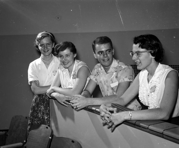 Waiting to audition for the Youth Summer theater are, left to right: Marian Bennett, Harriet Shands, Dosier Helsabeck and Karen Legg.