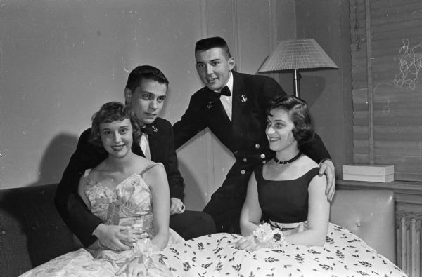 Attending the University of Wisconsin military ball, sponsored by the three ROTC branches of service at the university are, left to right: Judy Anderson; Dave Fager, Waukesha; George Schuppert, Rhinelander; and Meredith Sloan, Green Bay.