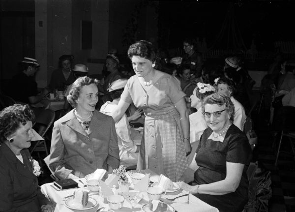 Left to right are Evelyn Cannon, Eugenia Wiencek, Eleanor Bailey and Gertrude Ottow, in attendance at the Westmorland Community Association Annual Party held in the auditorium of Our Lady Queen of Peace Church.