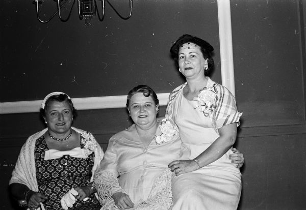 A convention of the state auxiliary of the National Association of Postal Supervisors met in Madison at the Simon House. Elected president of the group is Caroline Jungbluth, left. In the center is Mrs. Everett Nelson, Waukesha, new secretary-treasurer and on the right is Mrs. Ambrose Houy, Rockford, Illinois, secretary.