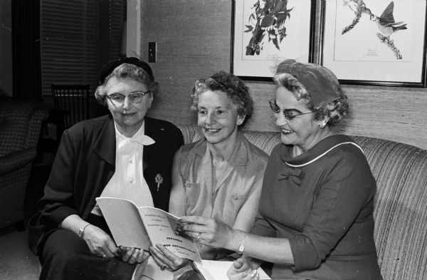 New officers of the Madison district of the Wisconsin Garden Club are announced. Shown (left to right) are: Mrs. Homer Morrow, vice-president; Mrs. Everett Ravn, president; and Mrs. Ralph De Woody, secretary and treasurer.