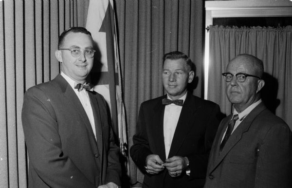 The annual Dane County 32nd Division Red Arrow Veterans Day party was held at the Towne Club. Guests included World War I and World War II division members and their wives. Pictured are Karl Wilkie, president of the club, Leonard Wick, and Burton Burns, treasurer.