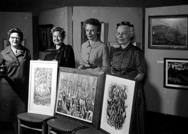 First prize winners at the Madison Art Guild's Annual Art Salon include, from left to right, Eloise Haas, Ellsworth Mack, Dorothy Angevine, and Rea Ragatz.