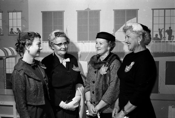 The annual fall luncheon of the Madison Who's New Club is held at the Towne Club. Shown (L-R) are: Mrs. Charles McDuff, formally of Fredrick, MD; Mrs. Ray Briesemeister, formally of Washington Island, WI; Mrs. Francis Strapp; and Mrs. Charles T. Shelby.