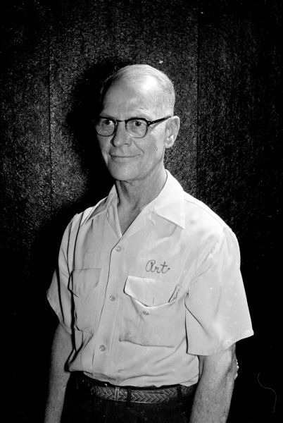 Portrait of bowler Art Hanson, who rolled the highest scoring game (299) in Madison bowling for the season.